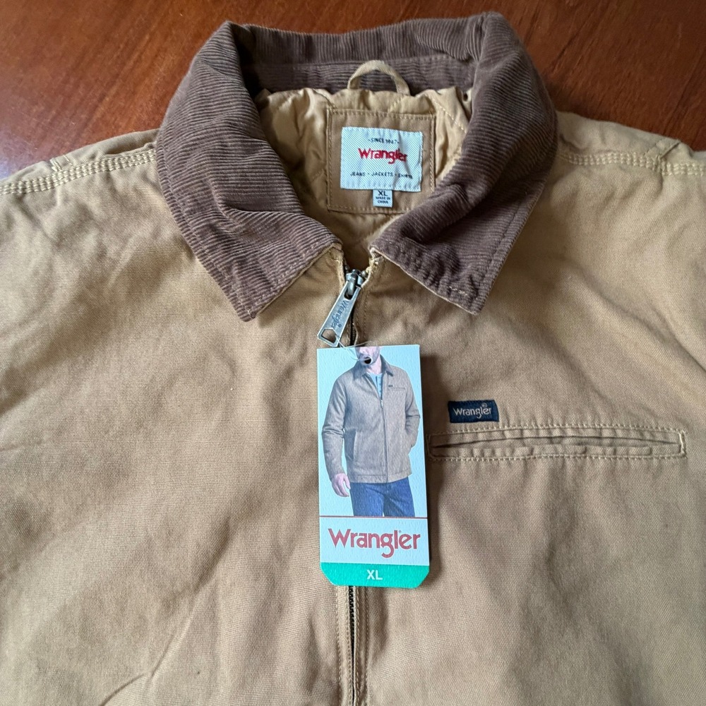 NEW Wrangler Canvas Heavy Duty Work Jacket Corduroy Collar Quilted Lining XL